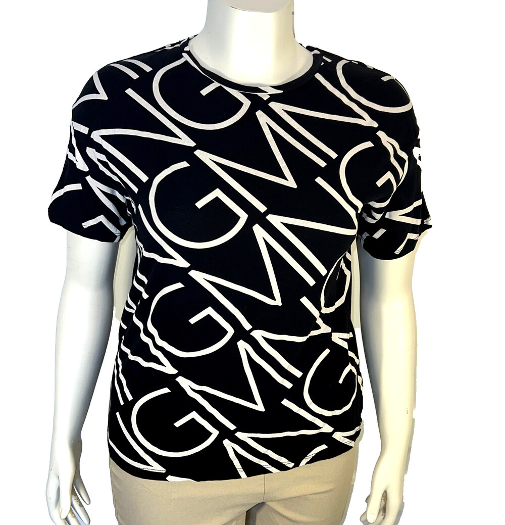 MNG Oversize Logo Tee Shirt Womens XS Black White